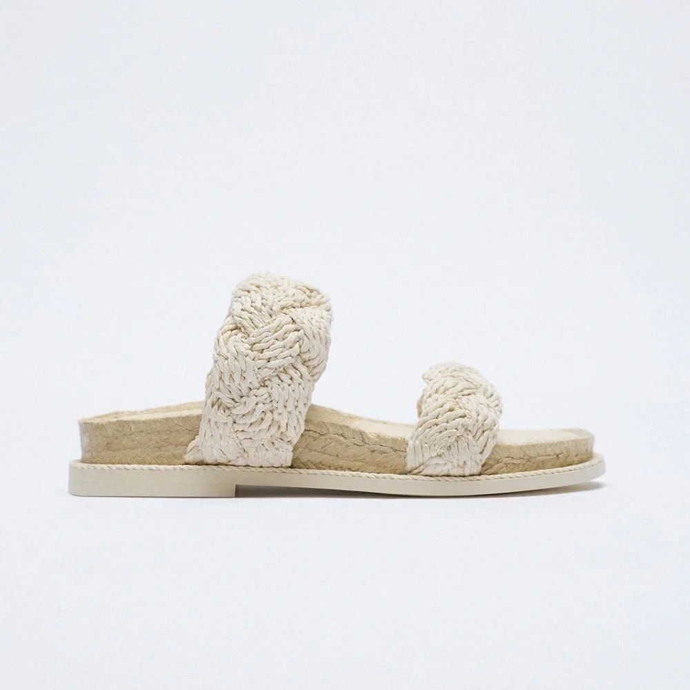 NWT. Zara Cream Woven Flat Jute Sandals. Size 9. - Picture 2 of 7